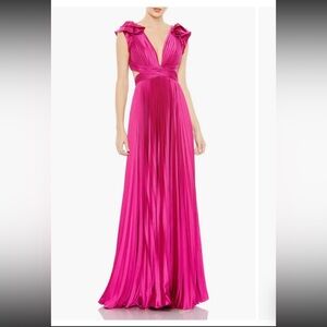 Plunge Neck Pleated A-Line Mac Duggal Gown Fuchsia - Size 6